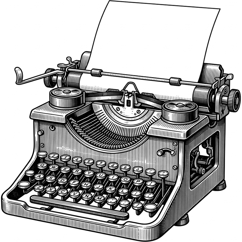 Grabado antiguo de una máquina de escribir