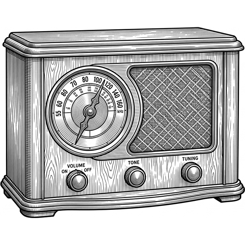 Grabado antiguo de una radio de válvulas