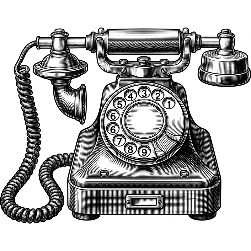 Grabado antiguo de un teléfono de disco